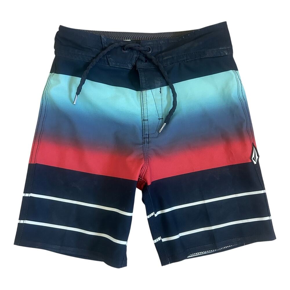 Volcom Boys Board Shorts – Size 5 – Gradient Stripe Swim Trunks